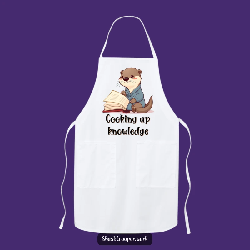 Funny Otter Librarian Apron: Curious Cardigan Reader Giant Book Kitchen Wear