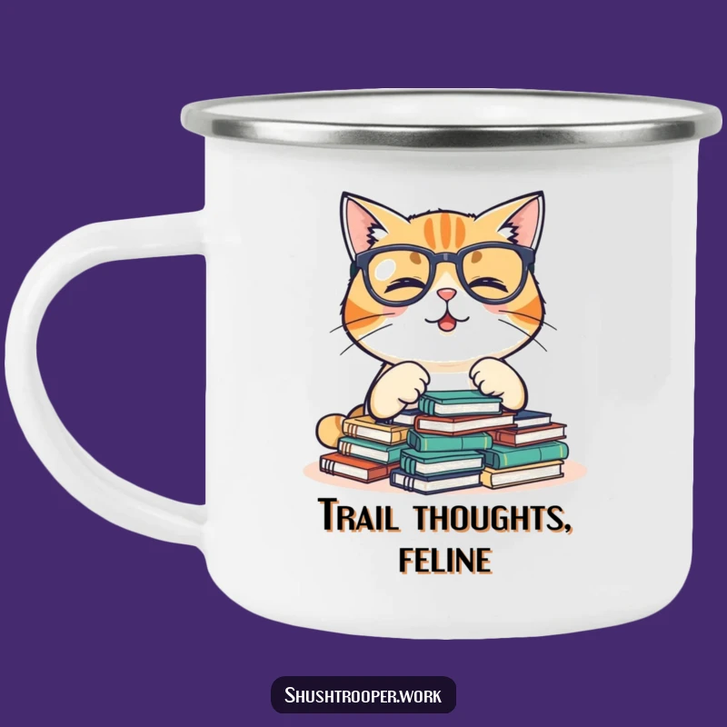Durable Funny Giggling Cat Camping Mug: Outdoor Librarian Cat Gear