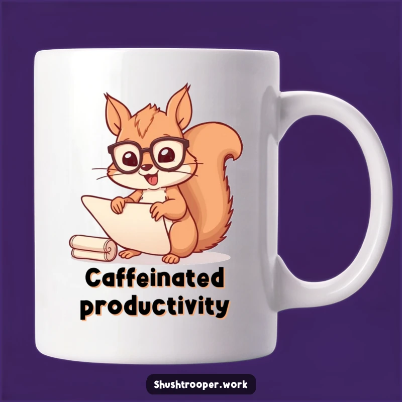 Funny Squirrel Scribe Mug: Cheerful Spectacled Scroll Sorter Gift