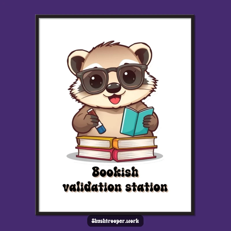 Funny Badger Librarian Digital Print: Instant Cheerful Bookish Wall Decor