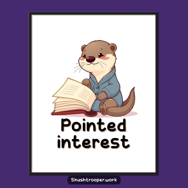 Funny Otter Librarian Digital Art: Curious Cardigan Reader Giant Book Download