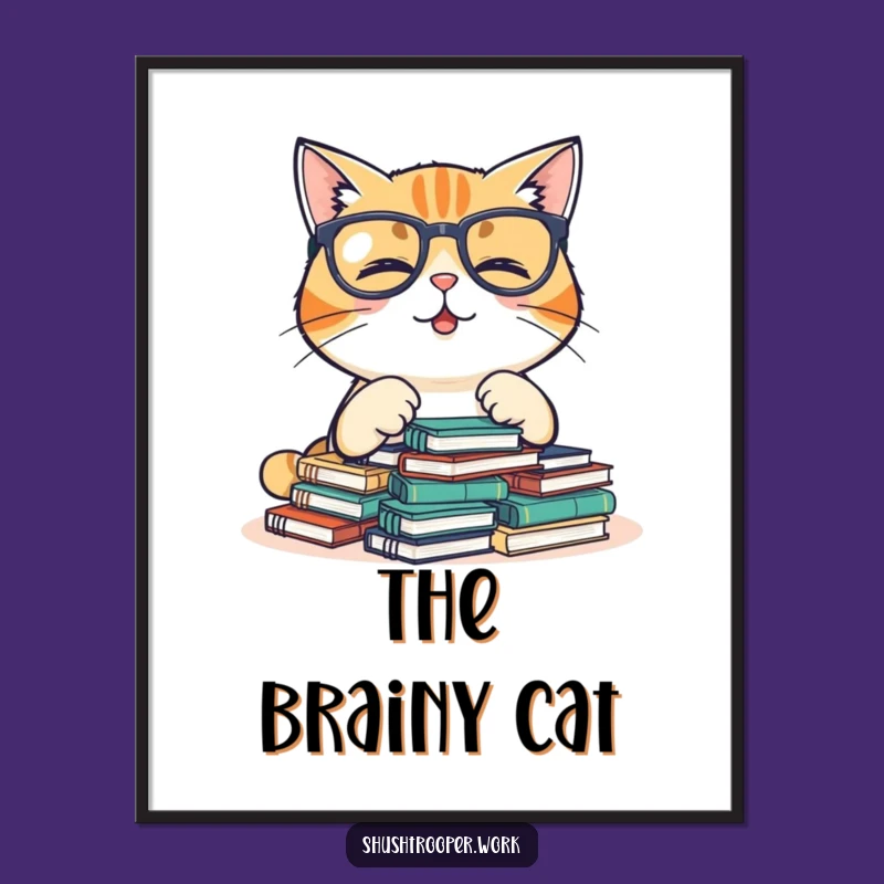 High-Quality Funny Giggling Cat Digital Art: Organized Notebooks Whimsy