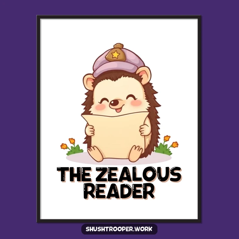 High-Quality Funny Happy Hedgehog Digital Art: Enthusiastic Reader