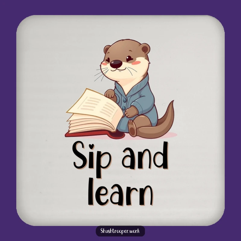 Funny Otter Librarian Coaster: Curious Cardigan Reader Giant Book Protector