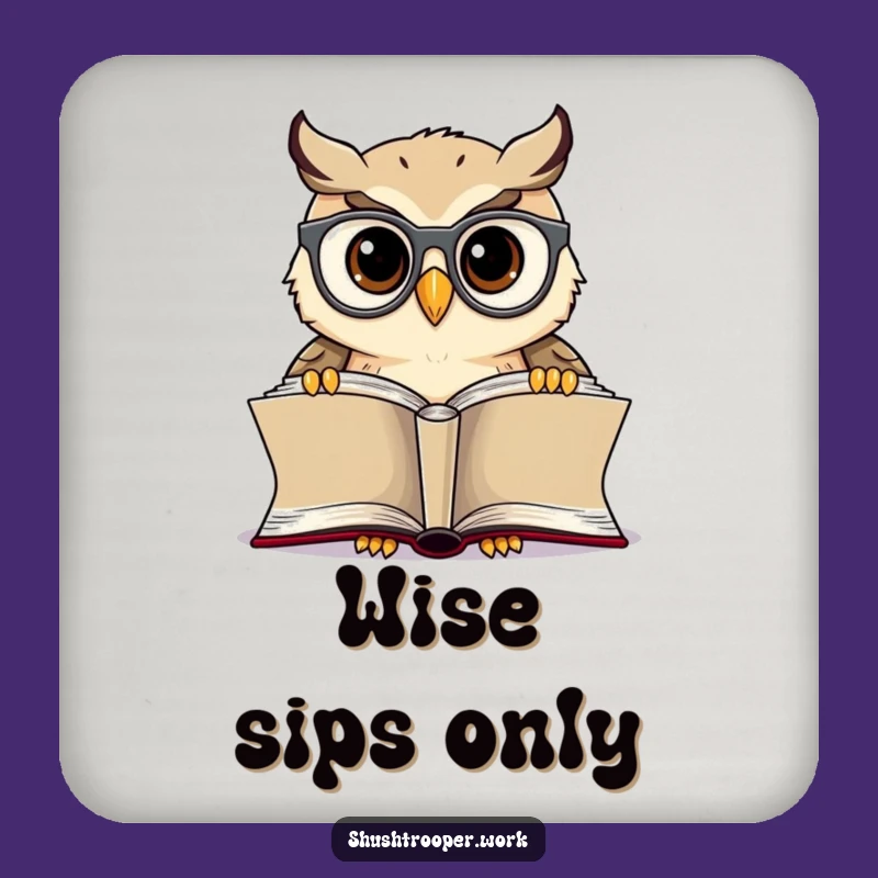 Funny Owl Librarian Coaster: Cheerful Bookworm Drink Protector Set