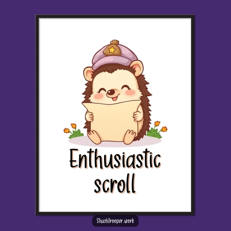 Charming Funny Happy Hedgehog Poster: Enthusiastic Reader Art