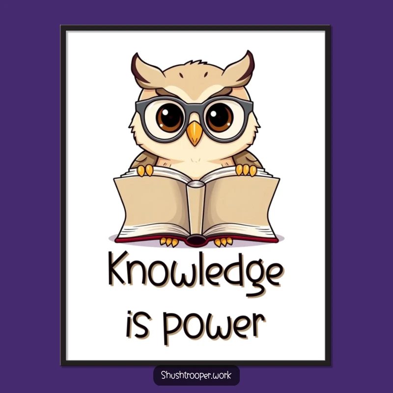 Funny Owl Librarian Poster: Cheerful Bookworm Art Print for Decor