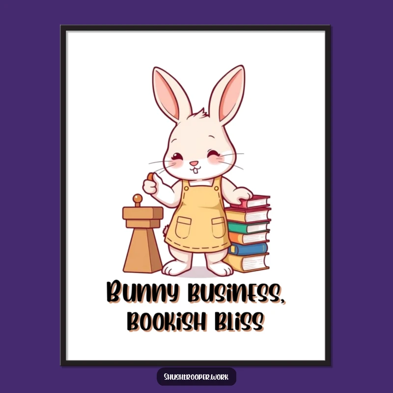 Funny Free Printable Wall Art: Busy Bunny Stamping Books, Quirky Downloadable Decor