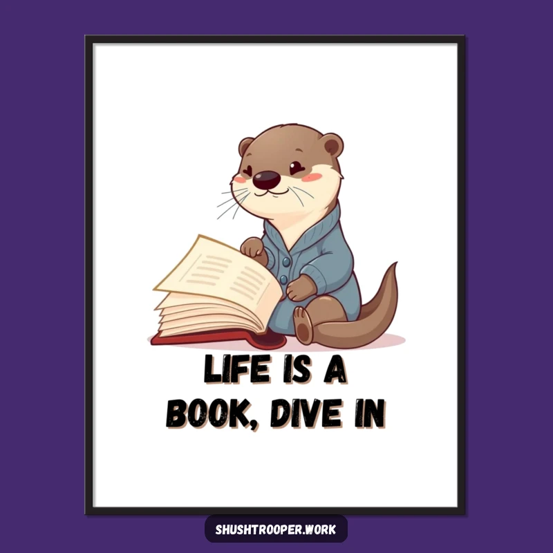 Free Printable Otter Bookworm Wall Art - Funny Curious Downloadable Decor Gift