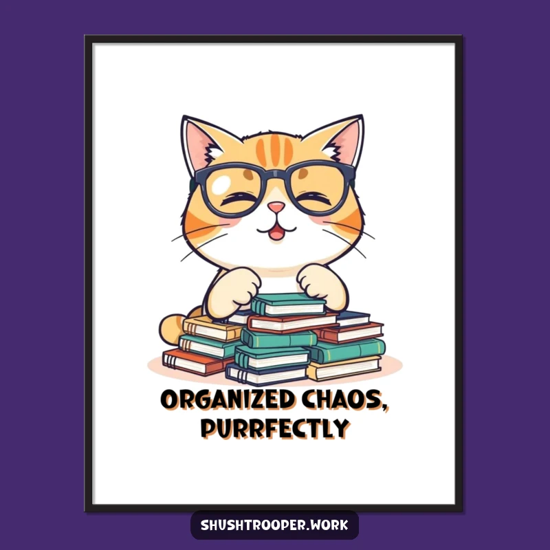 Free Printable Giggling Cat Wall Art - Whimsical Bookworm Decor Downloadable