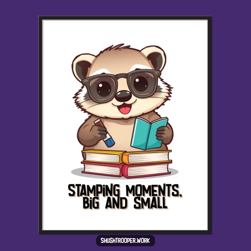 Free Printable Wall Art: Happy Badger Stamping Books - Whimsical Downloadable Decor