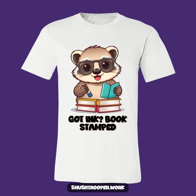 Funny Badger Librarian T-Shirt: Happy Book Stamper Tee for Cozy Readers