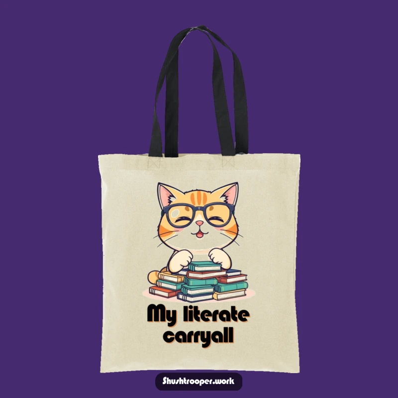Funny Giggling Cat Tote Bag: Chic Librarian Cat Organizer Bag